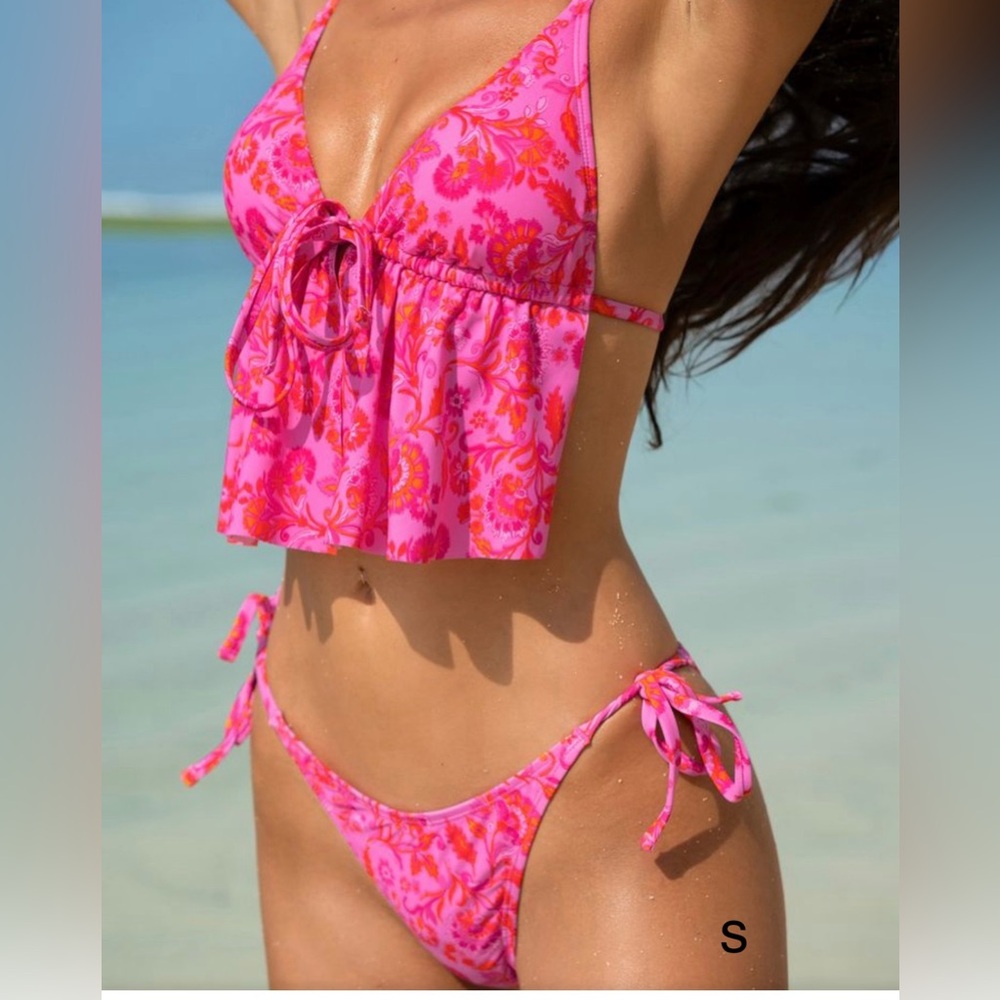 Cupshe Beautiful Pink and Orange Floral Bikini ,